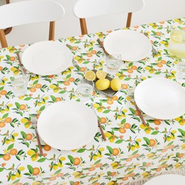 KP HOME Waterproof Wipe Clean Tablecloth - Rectangular Oilcloth 78x55in | 200x140cm - Lemon Fruits PVC Table Cloth - Plastic Dinning or Garden Wipeable Table Cover in Colourful Pattern