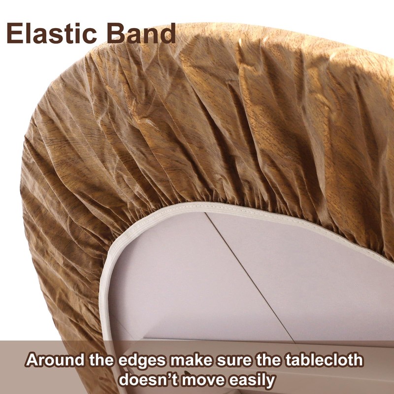 Wood Grain Round Tablecloth Elastic Edge Elastic Plastic Tablecloth Flannel
