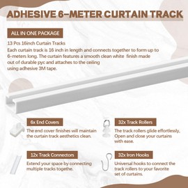 DoubleFill Self Adhesive Ceiling Curtain Track 16.4 Ft/197'' Curtain Rod No Drill Screws or Tools, Ceiling Mount, No Damage for Windows Cabinet Closet Bathroom Shower, Easy to Install