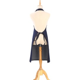 Denim Apron with Pockets for Men Women Chef Kitchen BBQ Restaurant Grill Adjustable Neck Strap Long Ties Tool Aprons (Black, 7.5 * 6.8CM)