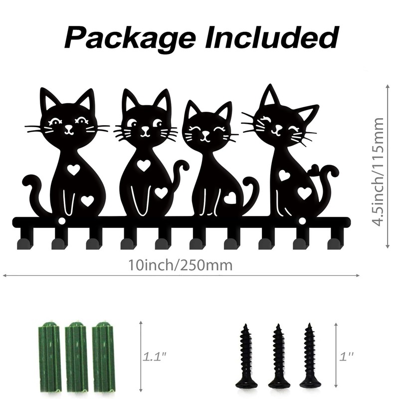 SUPERDANT Cat Metal Key Holder Cartoon Kitten Decorative 10 Hooks