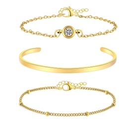 Gold Bracelets for Women, Dainty 18K Gold Plated Stackable Bracelets for Women Non Tarnish Gold Bracelet Stack Set Dainty Paperclip Adjustable Waterproof Tennis Chain Jewelry pack pulseras para mujer (3pcs Bracelet-1)