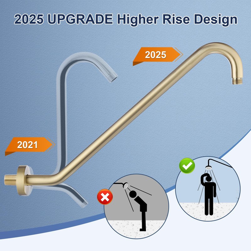 Shower Extension Arm with Flange Uvish 17" Shower Head Riser