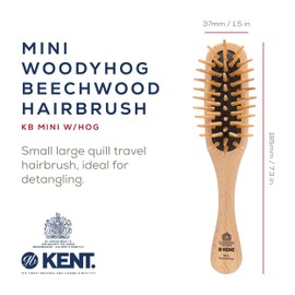 Kent KB MiniWoodyhog Travel Size Detangling Brush Beech-wood, Firm Rounded Wooden Bristles,Natural Cushion Detangler Wooden Hair Brush for Women Men and Kids Everyday Care,Made in England