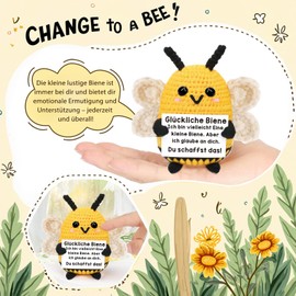 Johiux Pocket Hug Bee, Lucky Charm, Courage Gift for Women, Colleagues, Lucky Charm Exam, School Gift, Positive Potato German (S)