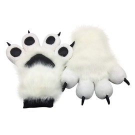Furryvalley Fursuit Paw Gloves Costume Furry Partial Cosplay Fluffy Lion Bear Props for Children Adults (White), White, One Size