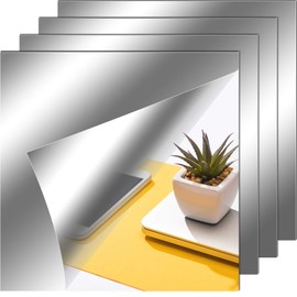 Zonon Flexible Mirror Sheets Self Adhesive Non Glass Mirror Tiles Stickers for Home Wall Decor(4 Pieces,12 x 12 Inches)