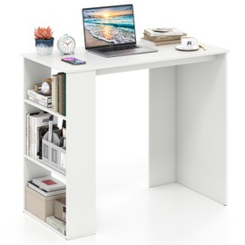 Tangkula Small White Desk with 3-Tier Bookshelf, Modern Simple Home Office Desk for Small Space, Wooden Writing Desk for Study, Living Room & Bedroom, Compact Laptop PC Workstation (White)