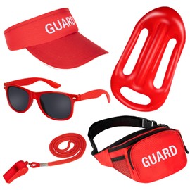 ZIZWO 5 PCS Guard Costume Set Lifeguard Accessories Include Guard Hat Inflatable Float Sunglasses Guard Fanny Pack Whistle with Lanyard for Adult Kids Beach Party Dress Up