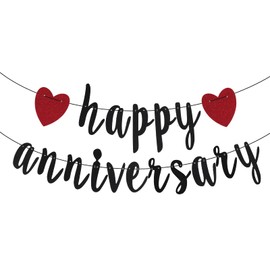 AIBAOBAO Happy Anniversary Bunting Banner, Happy Anniversary Party Decorations, Bunting Garland Hanging Decoration with Hearts for Anniversary, Wedding, Party, Ceremony