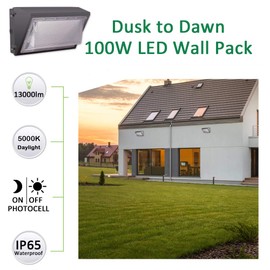 SZGMJIA 100W LED Wall Pack Light, Dusk to Dawn Photocell, 13000LM 5000K Daylight AC100-277V IP65 Waterproof LED Wall Pack Outdoor Exterior Light ETL Listed
