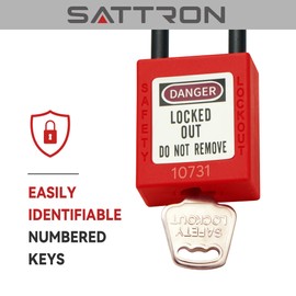 SATTRON Safety Lockout Padlock Sets, OSHA Compliant 5 Red Lockout Tagout Locks, Keyed Differently Loto Locks (2 Keys Per Lock) for Lock Out Tag Out Stations