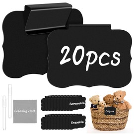 DANRONG 23PCS Basket Labels Clip On, 20 Removable Labels for Storage Bins, Kitchen Pantry Label, Plastic Storage Bin Label with 2 Chalk Markers & 1 Wipe, Label Holder, Basket Tags, Bin Clips (Black)