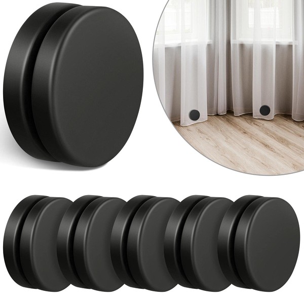 Jetec Round Magnetic Curtain Weights Shower Curtain Weights Strong Tablecloths Magnets Curtain Weights Waterproof Magnetic Curtain Weights for Curtains Tablecloth (Black, 6)