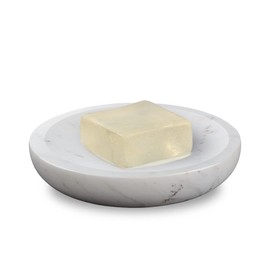 WORHE Soap Dish True Natural Marble, Soap Sponge Holder for Bathroom Tub Shower Kitchen Sink, Handcraft Volakos White Marble Soap Tray Case Round (DL008)