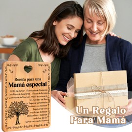 Regalos de cumpleaños para mamá - "Receta para una mamá especial". Juego de tablas de cortar y utensilios de bambú grabados. Regalos de cumpleaños para mamá. Spanish Mom Cutting Board