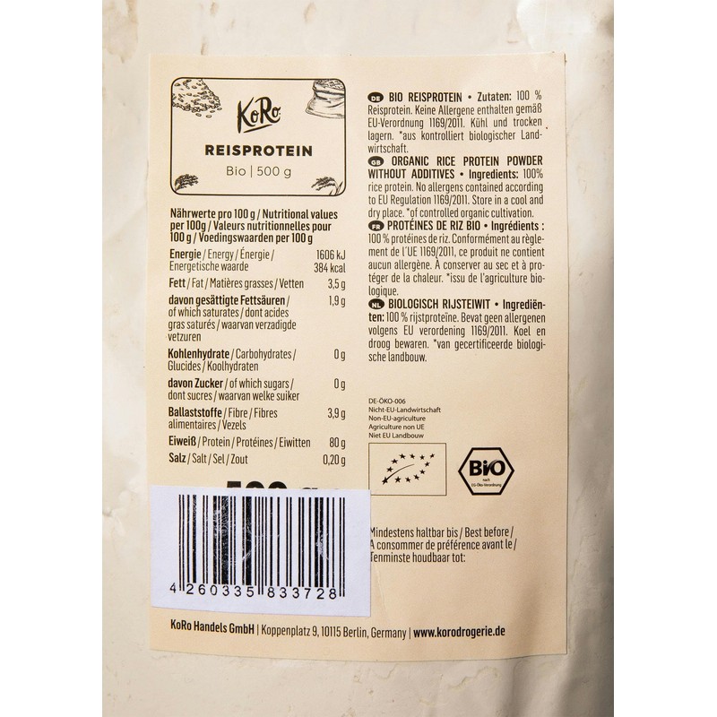 KoRo - Bio Reisprotein - Vegan - Natur Geschmack -