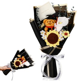 HyDren Graduation Bear Bouquet Handmade Crochet Flower Bouquet Artificial Sunflower Calla Lily Daisy Graduation Flowers Graduation Card for Students Graduation Celebration Ceremony