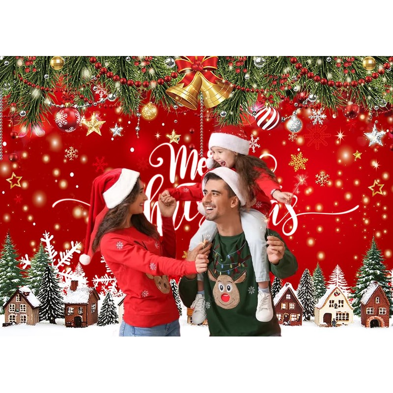 CYLYH 7X5FT Red Christmas Backdrop Merry Christmas Photography Background Xmas