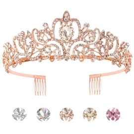 Rose Gold Tiaras Crown, KICOSY Crystal Tiaras and Crowns for Women Princess Tiara for Women the Crown for Girls Birthday Crowns for Women Birthday Tiara Princess Crowns and Tiaras for Girls