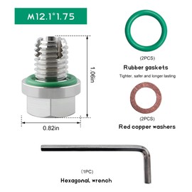 FSTURIOS M12.1-1.75 x 15mm Oversize Piggyback Oil Drain Plug, Stainless Steel Self Tapping Drain Plug Replacement, Leak-Proof Oil Pan Thread Repair Kit with O-Ring Hexagonal Wrench