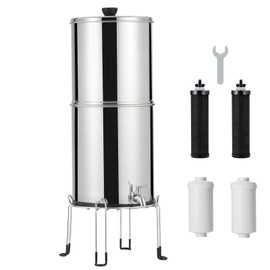 304 Stainless Steel Gravity Water Filter - 2.25 Gal Countertop System w/Dual Carbon Filters, Anti-Slip Base & Metal Spigot, Reduces Chlorine & Lead