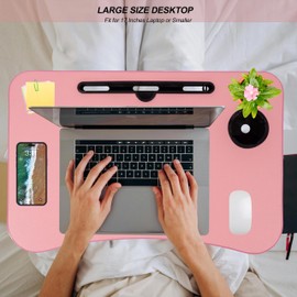 OHAHO Laptop Bed Desk, Foldable Lap Table with Cup Holder, Tablet Slot, Portable Stand for Working, Writing, Drawing (Pink)
