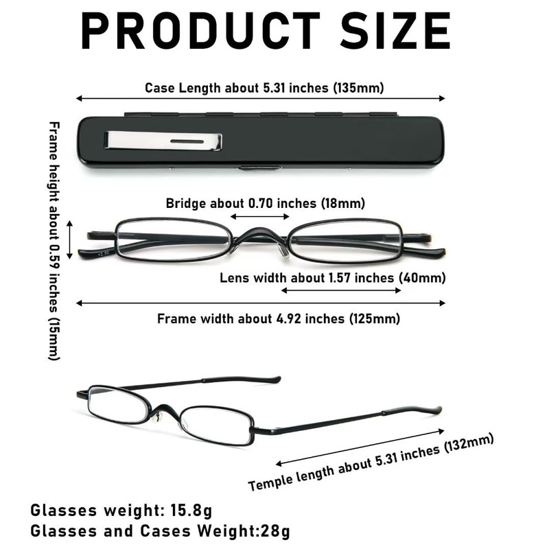 Small Reading Glasses Men Women 4 Pairs Slim Pocket Readers