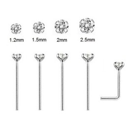 1 of Each Size 1.2mm 1.5mm 2mm & 2.5mm Sterling Silver 0.6mm Bar Bend to Fit Clear Crystal Nose Studs Set of 4