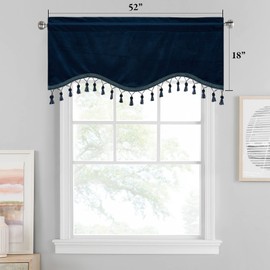 StangH Navy Blue Velvet Valance Curtains - Luxury Blackout Scalloped Valances for Kitchen/Office, Rod Pocket Privacy Home Decoration for Living Room, W52 x L18, 2 Panels