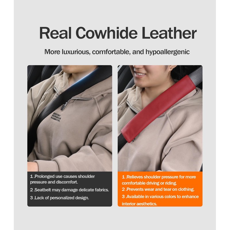 POKSRI 1P Genuine Cowhide Leather seat Belt Cover pad,car Seatbelt