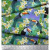 Soimoi Purple Cotton Canvas Fabric Tropical Leaves,White Floral & Toucan
