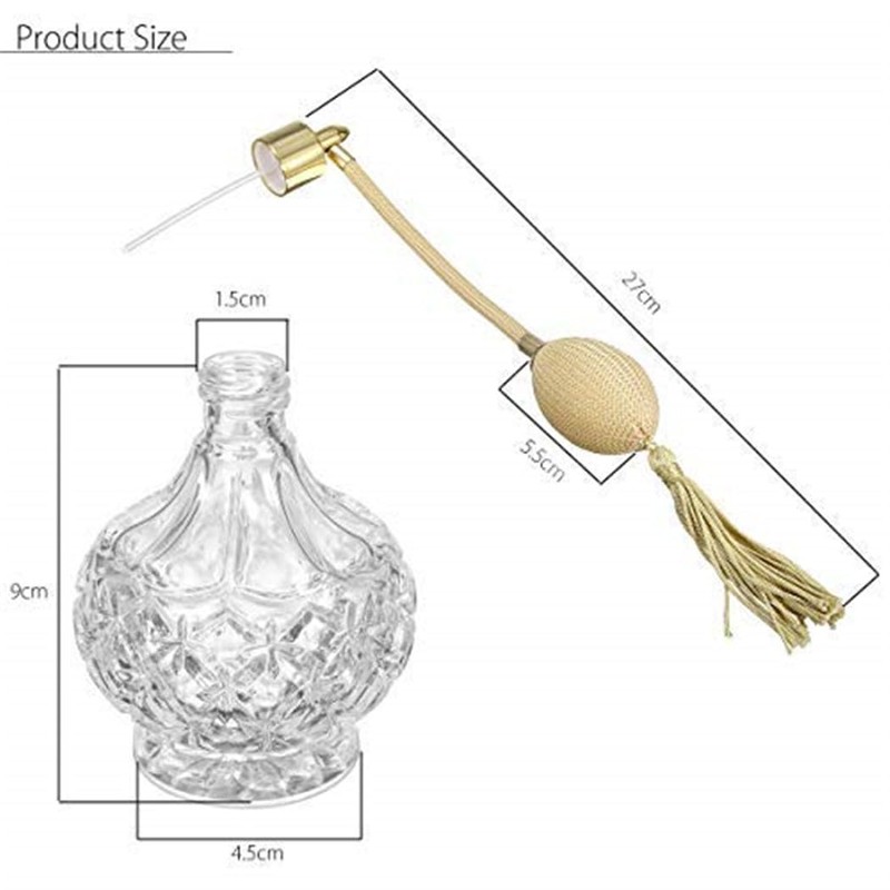 YangLand 80ml Clear Crystal Perfume Bottle Gold Long Spray Tassels