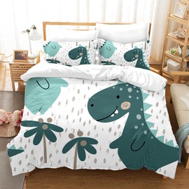 Children's Dinosaur Bed Linen 135 x 200 cm, Cartoon Animals Dino Duvet Cover, Cute Dinosaur Bedding Set for Boys Teens with Pillowcase (A-1, 135 x 200 cm)