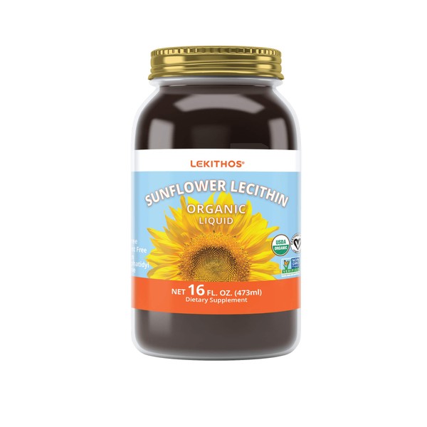 Lekithos Organic Sunflower Lecithin Liquid - 16 fl oz - Certified USDA Organic - Cold Pressed (Solvent Free) - Non-GMO Project Verified