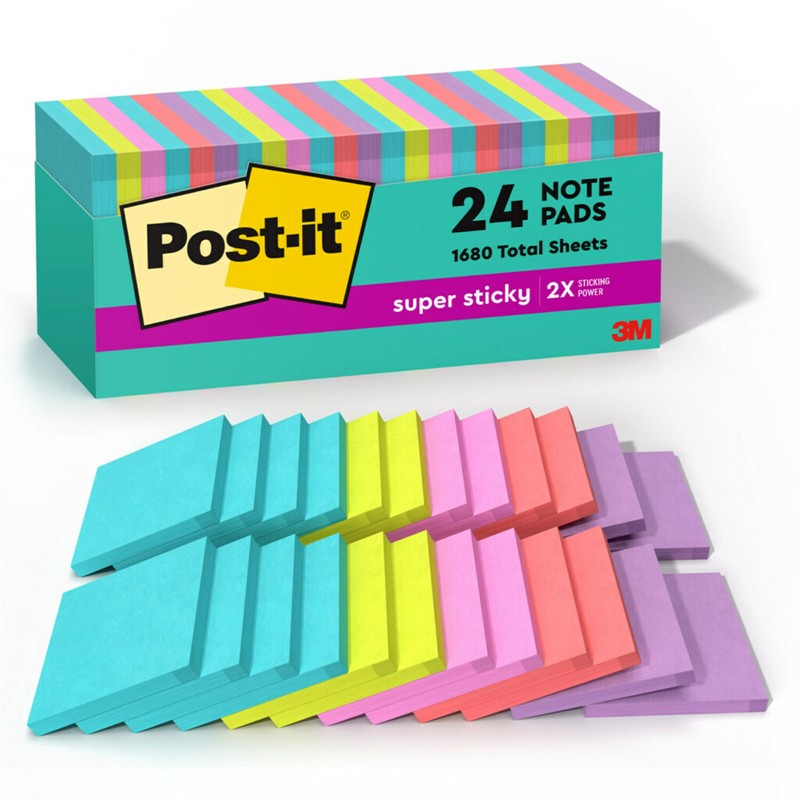 Post-it Super Sticky Notes, 24 Sticky Note Pads, 3 x