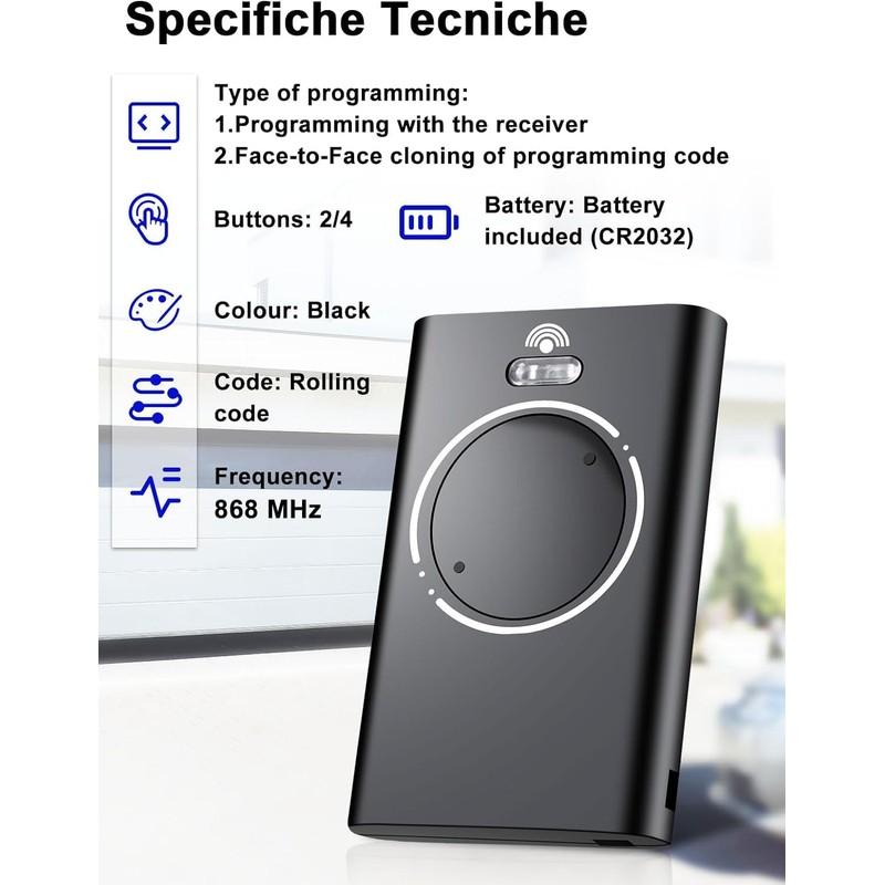 Effdrdfs Garage Door Opener, Handheld Transmitter, 868 MHz, Garage Door