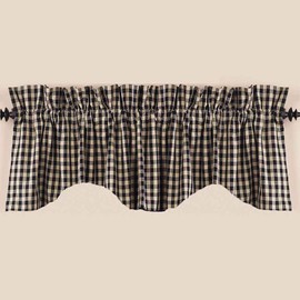 Heritage House Check Scalloped Black and Nutmeg 72" x 15.5" Lined Cotton Valance by Raghu