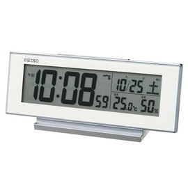 Seiko Clock SQ324W Alarm Clock, Steady On, Radio Waves, Digital Calendar, Temperature, Humidity, Display, White, 3.2 x 8.1 x 2.0 inches (82 x 206 x 51 mm)