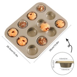 YUNYDSM Muffin Pan, Cupcake Pan, Set of 2, 12-Cup Muffin Tin, Non-Stick Bakeware, Easy to Release and Clean, Baking Molds, Muffin Tray, Molds for Homemade Cupcakes & Muffins (Gold)