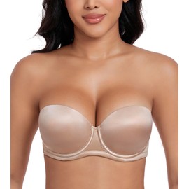DotVol Women's Multiway Push Up Convertible Underwire Strapless Bra Thick Padded Everyday Bra(Beige,36B)