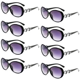 YQVIE 8 Pack Round Oversized Sunglasses Bulk for Women Shades Retro Plastic Large Trendy Sunglasses Set (8Black)