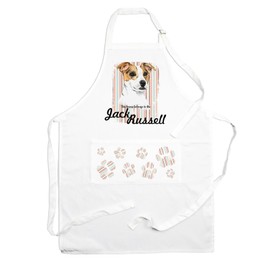 Purely Home Jack Russell Apron & Tea Towel Kitchen Set - Portrait Gifts For Dog Lovers - Cooking and Baking Present Linen Sets