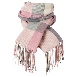 Loritta Womens Scarf Fashion Long Plaid Shawls Wraps Big Grid Winter Warm Lattice Large Scarves Gifts, Pink Beige Grey Lattice