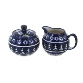 Blue Rose Polish Pottery Winter Nights Cream & Sugar Set