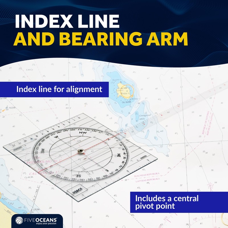Five Oceans One-Arm Protractor for Navigations Charts - Nautical Protractor,