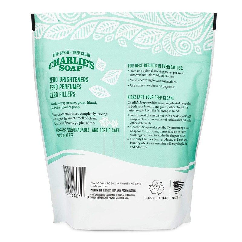 Charlie's Soap - Unscented Powdered Laundry Packets 30 Count (2