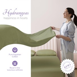 Carressa Linen Luxury Egyptian Cotton Queen Stripe Sheet Set - 600 Thread Count Extra Long Staple 4 PC Set, Herb Garden Queen Damask Sheets, Soft, Cooling Sateen Weave Sheets Upto 18 in Deep Pocket