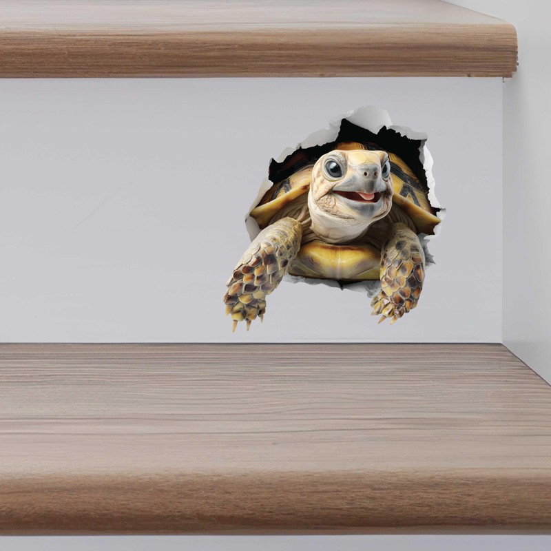 Turtle Hole Wall Decal – 3D Realistic Tortoise Sticker –