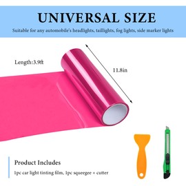 MUQIDA Headlight Vinyl Film Sticker Sheet Roll, 47.2"×11.8" Self-Adhesive Tint Vinyl Film for Car Tail Lights Fog Lights, Air-Release Headlight Tint Wrap Film with Squeegee & Cutter (Pink)